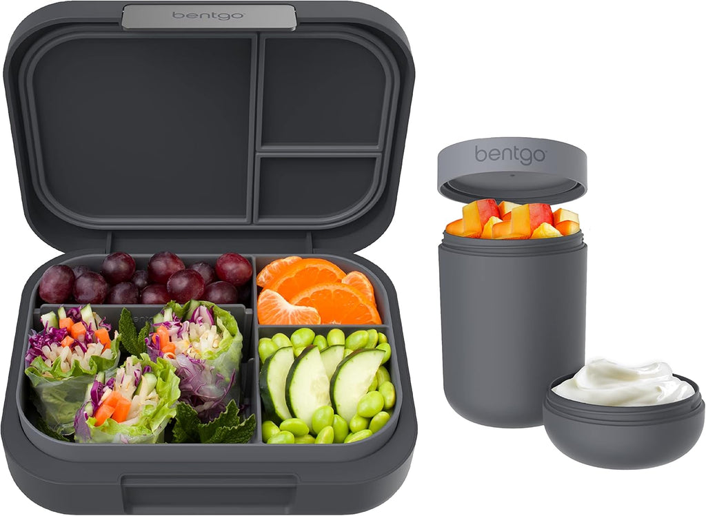 Dark Gray Bento-Style Lunch Box Set With Reusable Snack Cup G61842