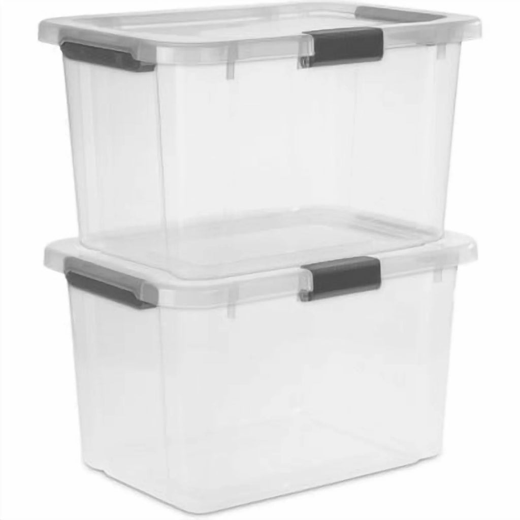 30qt Plastic Storage Tote with Hinged Lid W727733