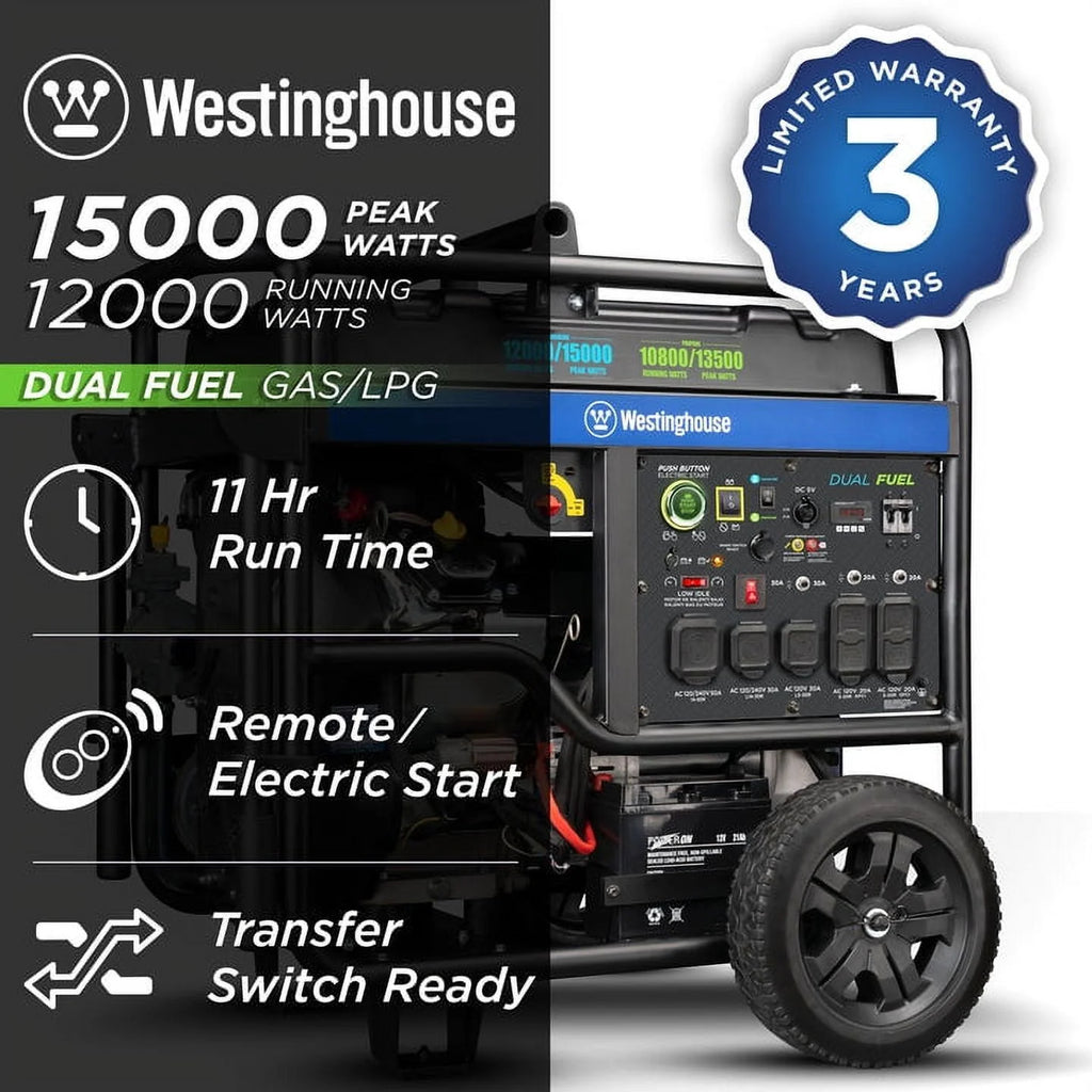 15,000 Peak Watt Dual Fuel Portable Generator D242