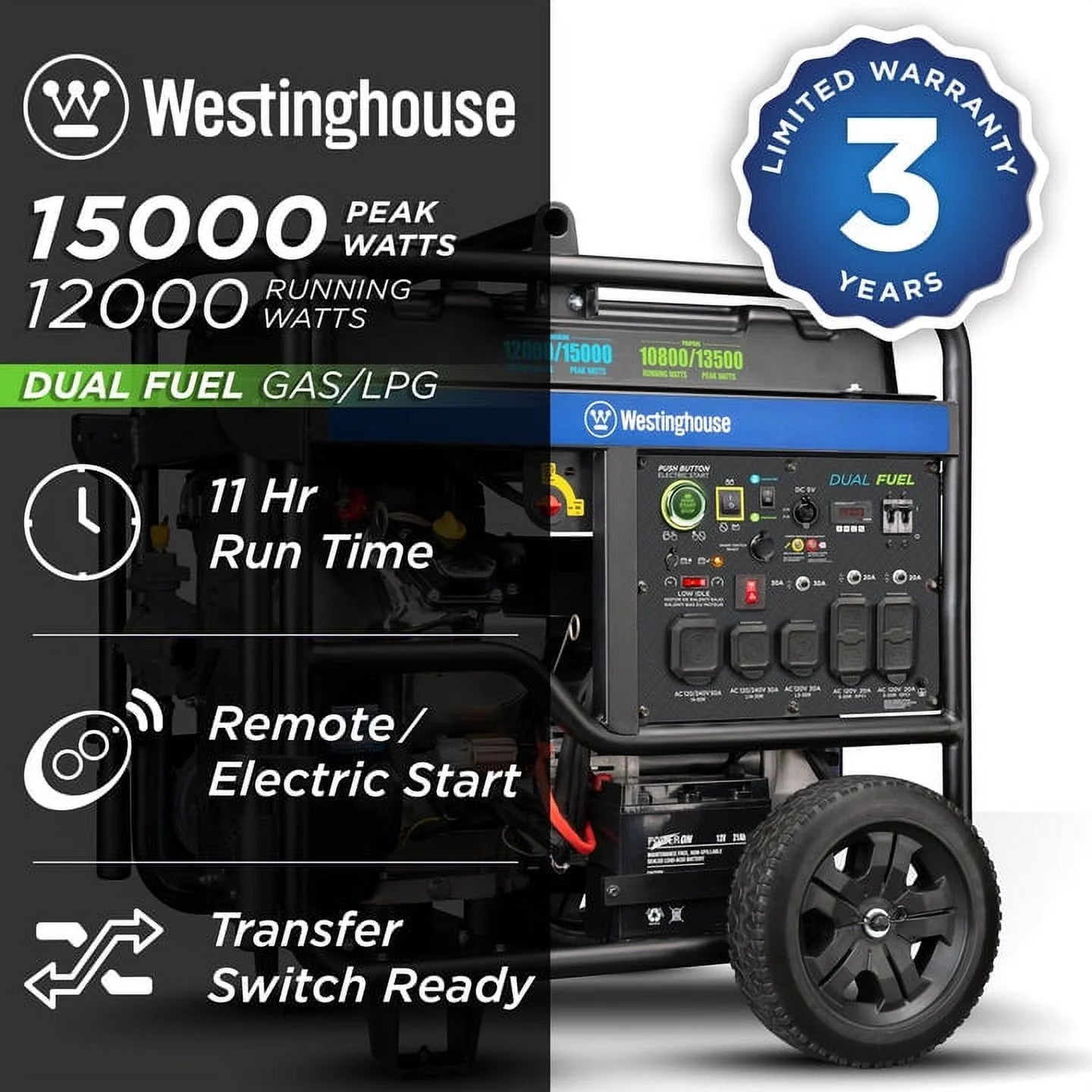 15,000 Peak Watt Dual Fuel Portable Generator D242