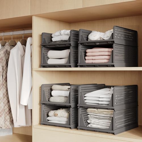 5 Pack Folding Plastic Drawer Basket Storage Box (Grey) W809415