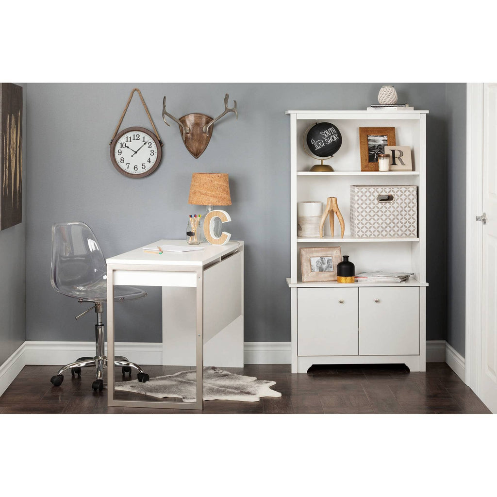 Pure White 3-Shelf Bookcase with Doors H572