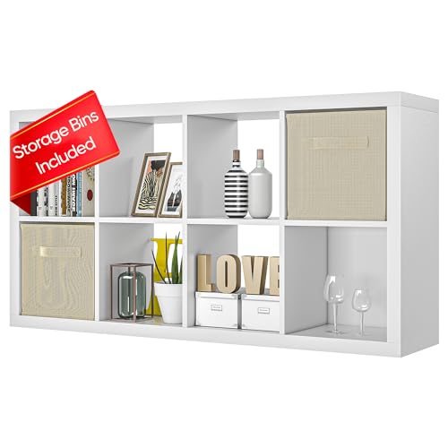 White Wood 9 Cube Storage Organizer with Bins C990474