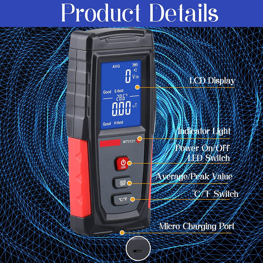 Rechargeable Digital Electromagnetic Field Radiation Detector R5552