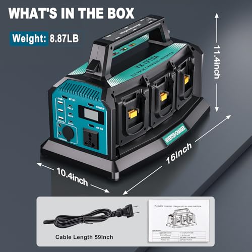 1200W Pure Sine Wave Inverter & 6A Rapid Charger for Makita 18V Battery G968