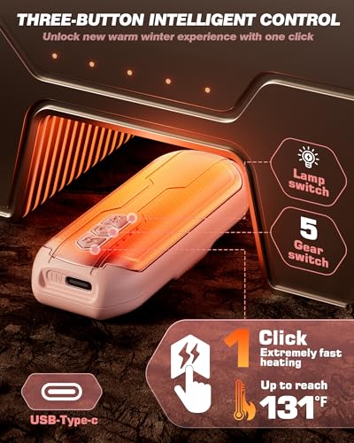 Rechargeable Hand Warmers 2 Pack - 6000mAh Portable Electric Heater with Flashlight & 5 Level J5931