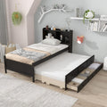 Twin Wood Captain’s Bed with Bookcase Headboard, Trundle and 3 Drawers, Espresso W665510