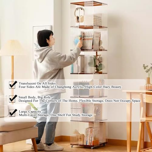 Brown Bamboo 360° Rotating Rolling Bookcase with Wheels X7787