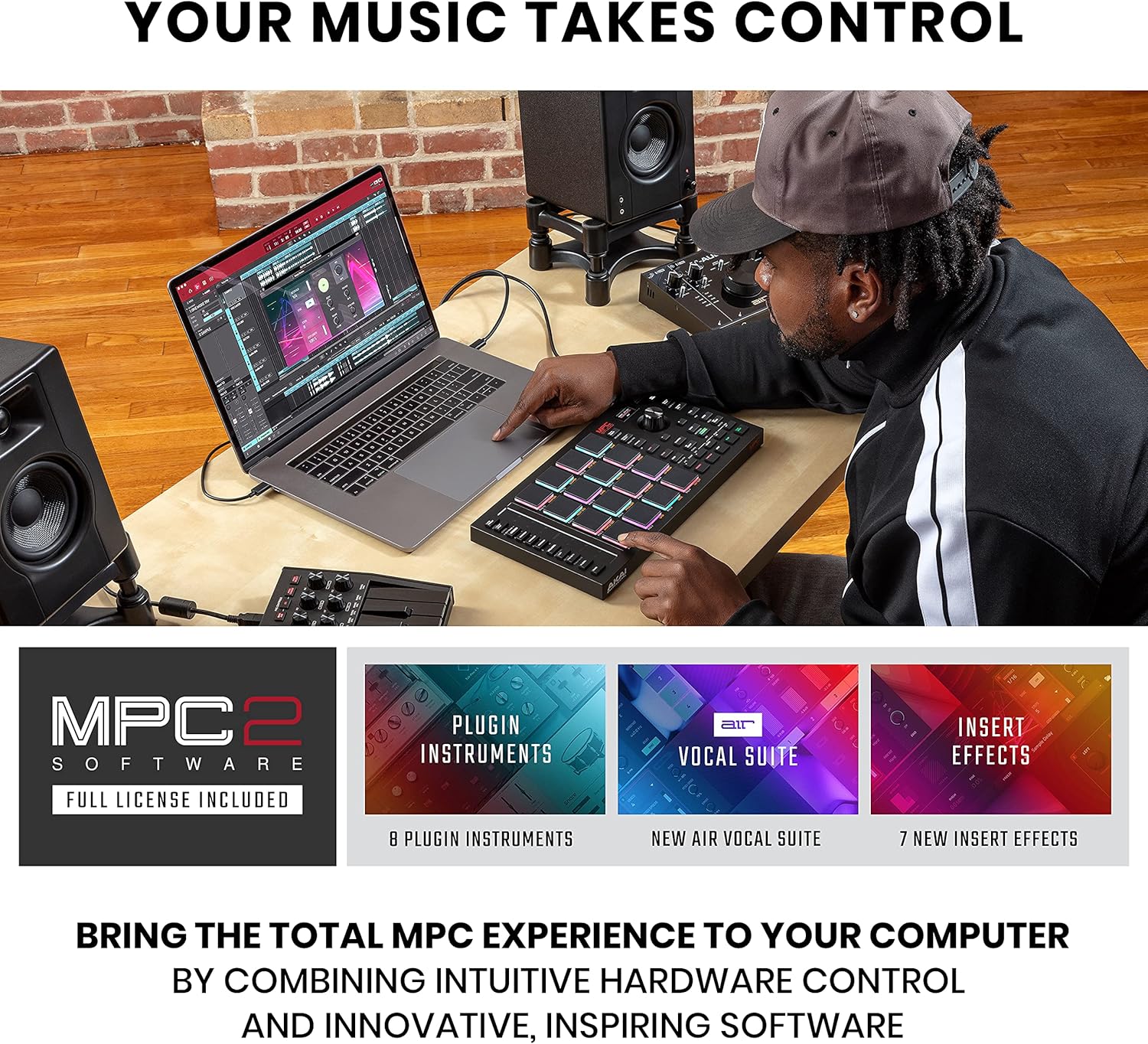 MPC Studio MIDI Controller with 8 Backlit Drum Pads, Grey H871442