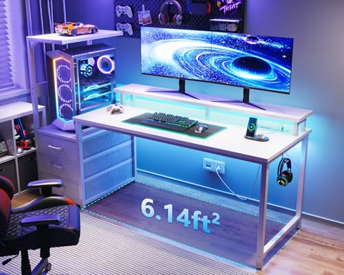 Carbon Fiber Black Gaming Desk with USB Charging Ports & LED Light Q492