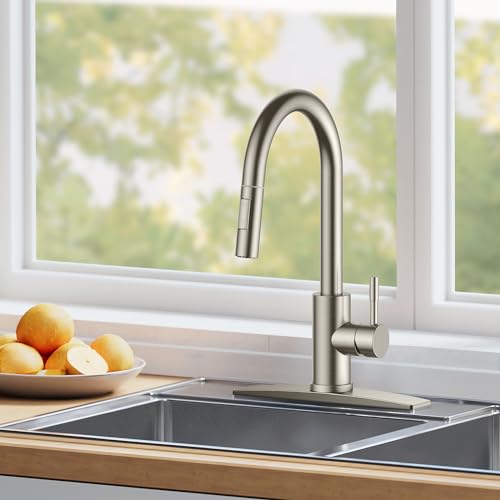 Black Kitchen Faucet with Pull Down Sprayer Stainless Steel High Arc Gooseneck V2110