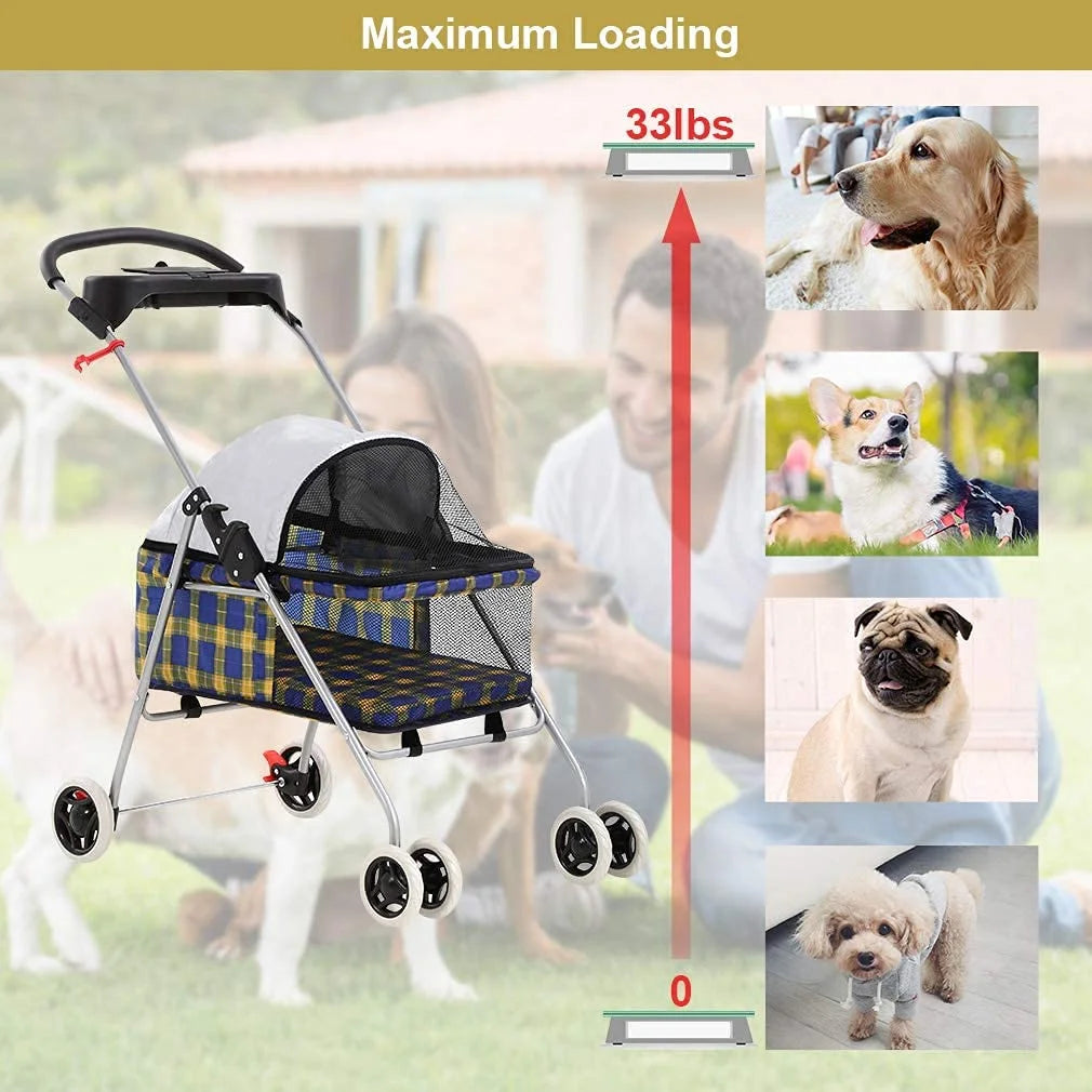 Yellow Plaid Pet Stroller F491
