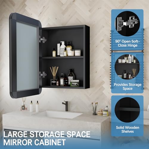 Black Aluminium Profiles Wall Mounted Bathroom Medicine Cabinet N2132