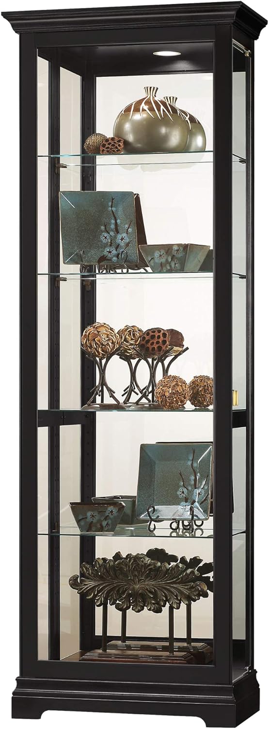 Black Satin Curio Cabinet with Four Glass Shelves B2312