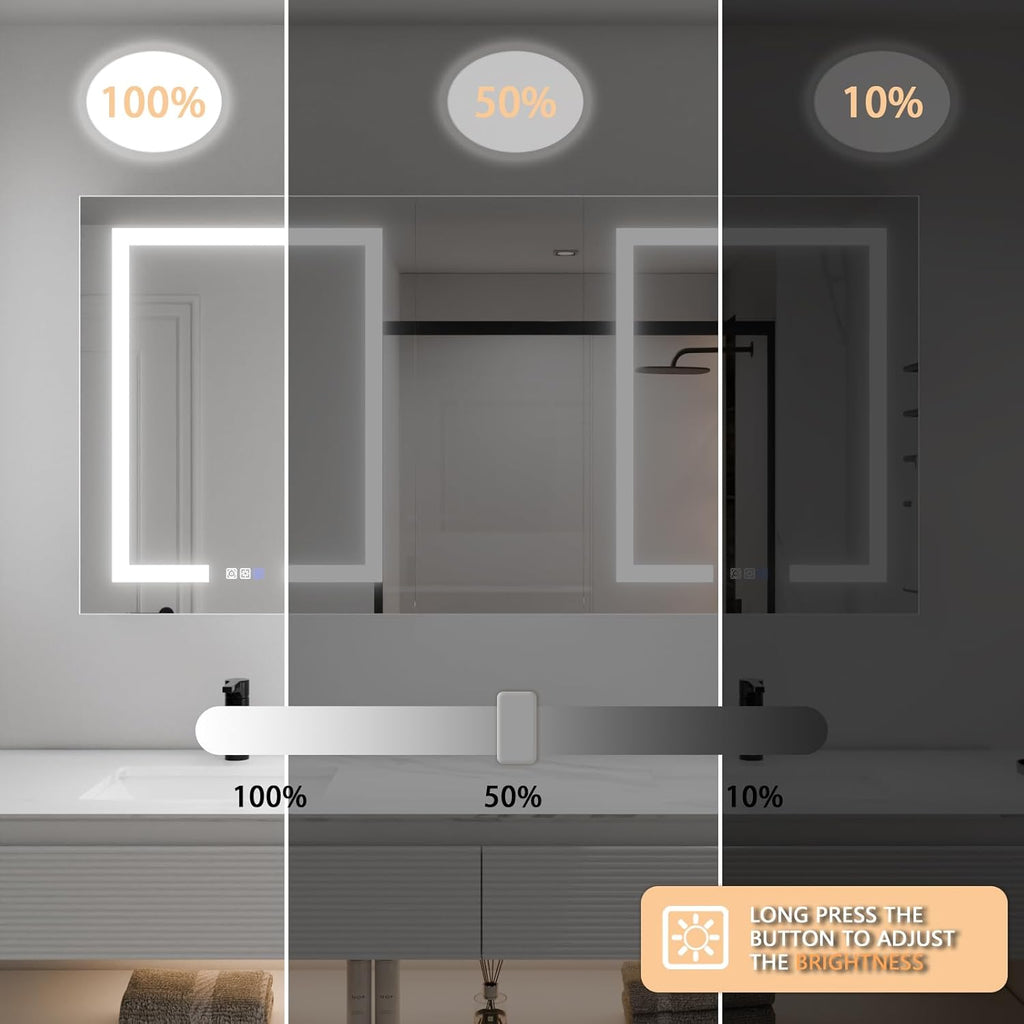 LED Lighted Bathroom Medicine Cabinet with Mirror, 60 x 30 Inch, with Extra Closed Storage Cabinet P760404