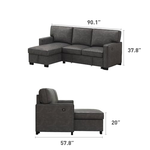 Grey Chenille L-Shaped Sleeper Sofa with Storage B20374