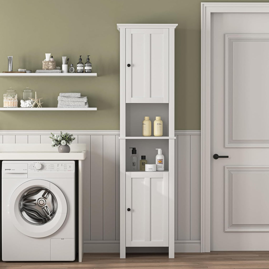 White 15.7"L x 11.8"W x 67"H Narrow Bathroom Storage Cabinet with Shelves and Door Q5278