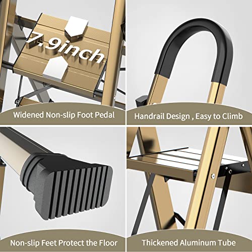 5 Step Folding Black Aluminum Ladder with Anti-Slip Pedal V314492