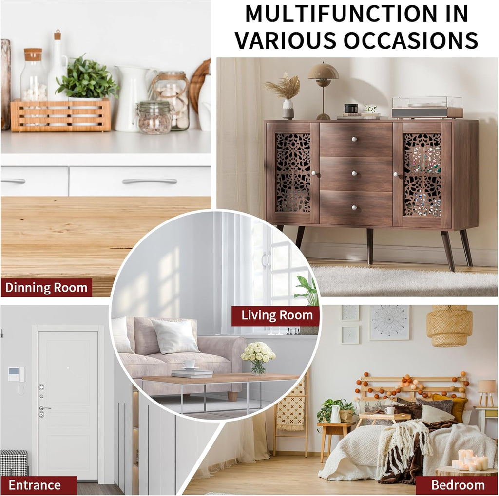 Wood Coffee Bar Cabinet with 3 Drawers & 2 Doors, Adjustable Shelf Z877774