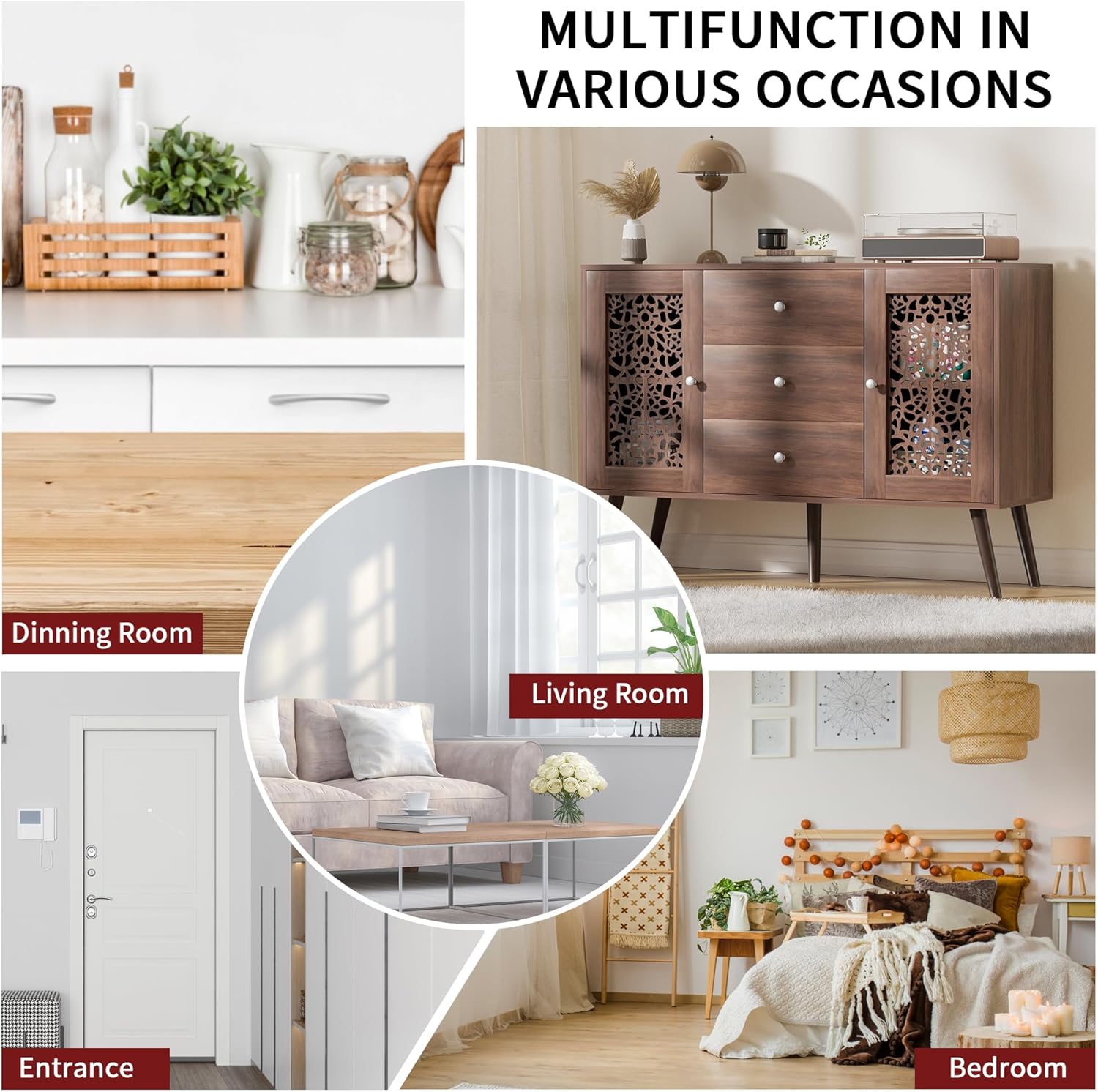 Wood Coffee Bar Cabinet with 3 Drawers & 2 Doors, Adjustable Shelf Z877774