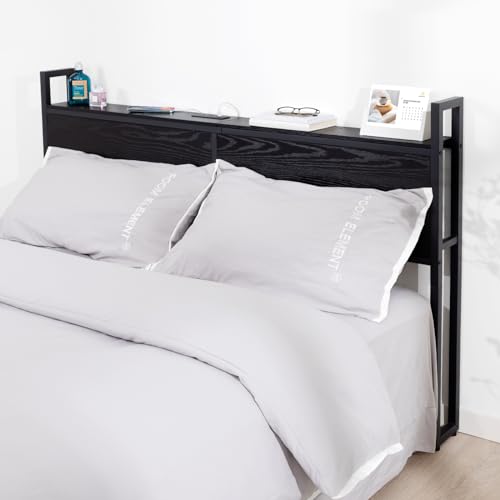 Queen Headboard with Storage, Adjustable Height, Rustic Brown C883
