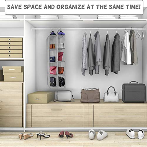 XL Size Hanging Handbag Purse Organizer, 2 Pack, 10 Shelves Total, Grey O8218