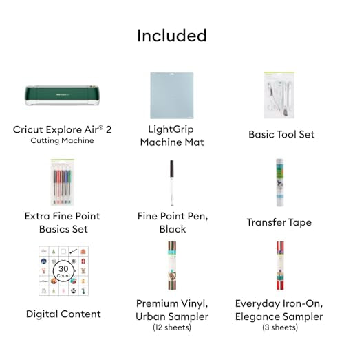Emerald Cricut Explore Air 2 Starter Bundle with Materials, Tool Set, Trimmer, Transfer Tape, Machine Mats & TrueControl Knife D389