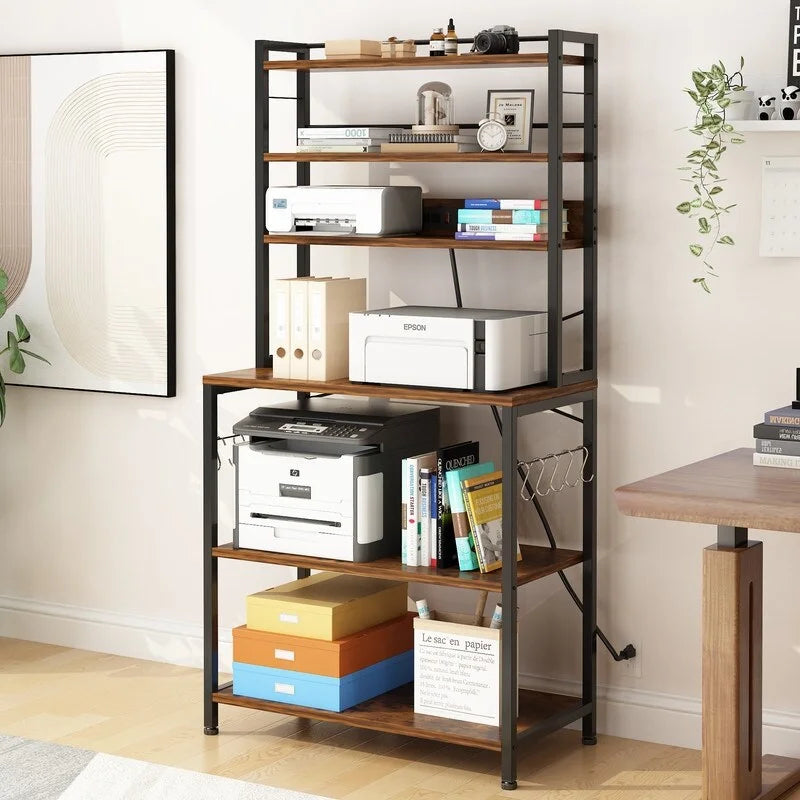6 Layers Kitchen Baker's Rack with 10 S Hooks and Outlets R3869