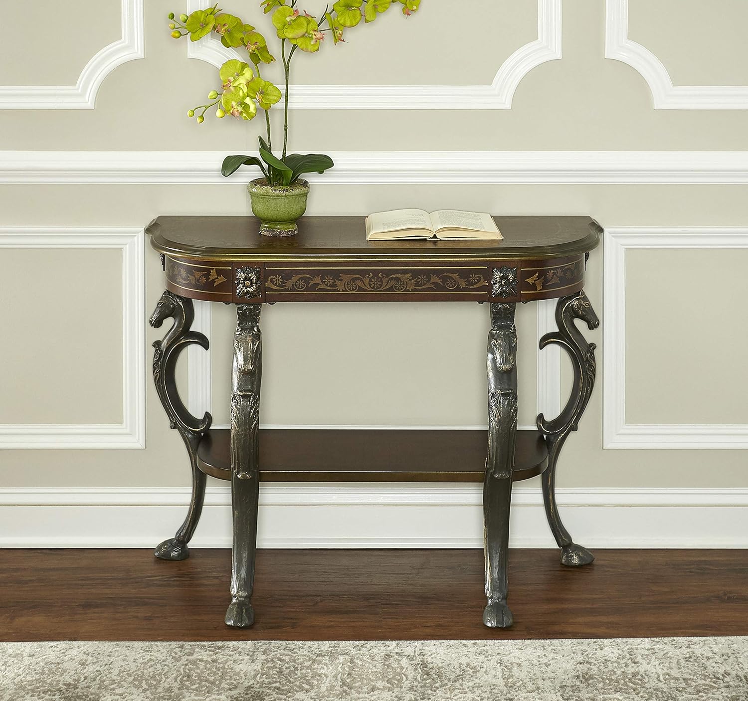 Floral Demilune Console Table with Display Shelf I616