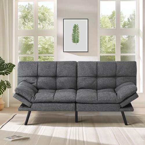 Grey Fabric Memory Foam Convertible Sofa Bed U610466