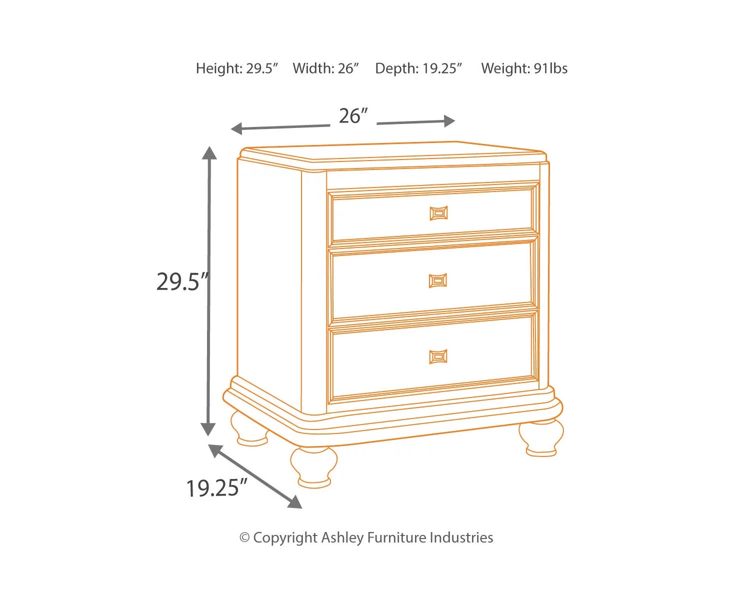 Silver 3 Drawer Nightstand Y39855