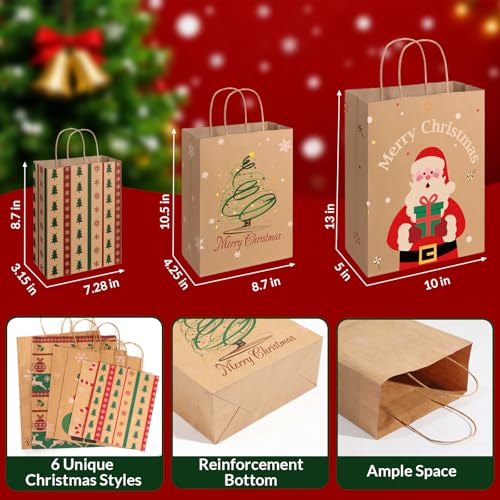 24pcs Assorted Sizes Christmas Gift Bags with Tissue Paper U94026