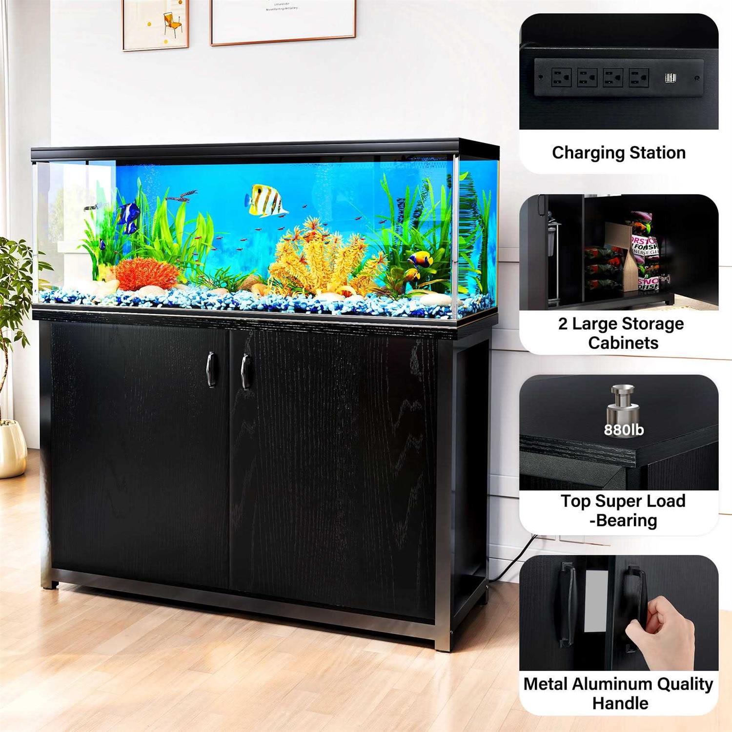 55-75 Gallon Aquarium Fish Tank Stand with Cabinet and Charging Station H65784