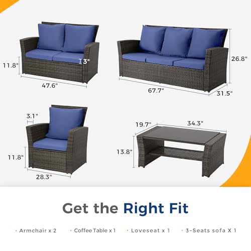 Gray Rattan Wicker 4 Piece Outdoor Patio Furniture Set with Cushion C3823