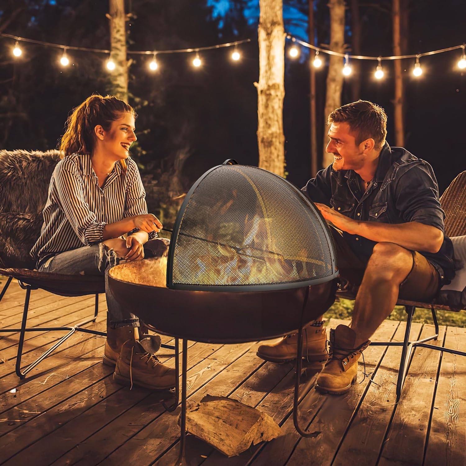 Heavy-Duty Fire Pit Spark Screen with Handle and Poker B8397