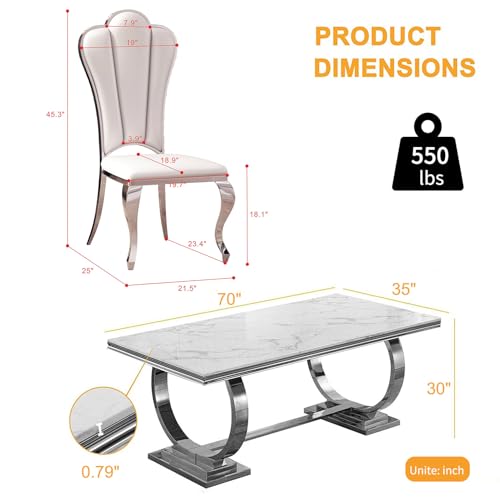 White Marble Dining Table Set of 6 with 4 Leather Chairs D6067