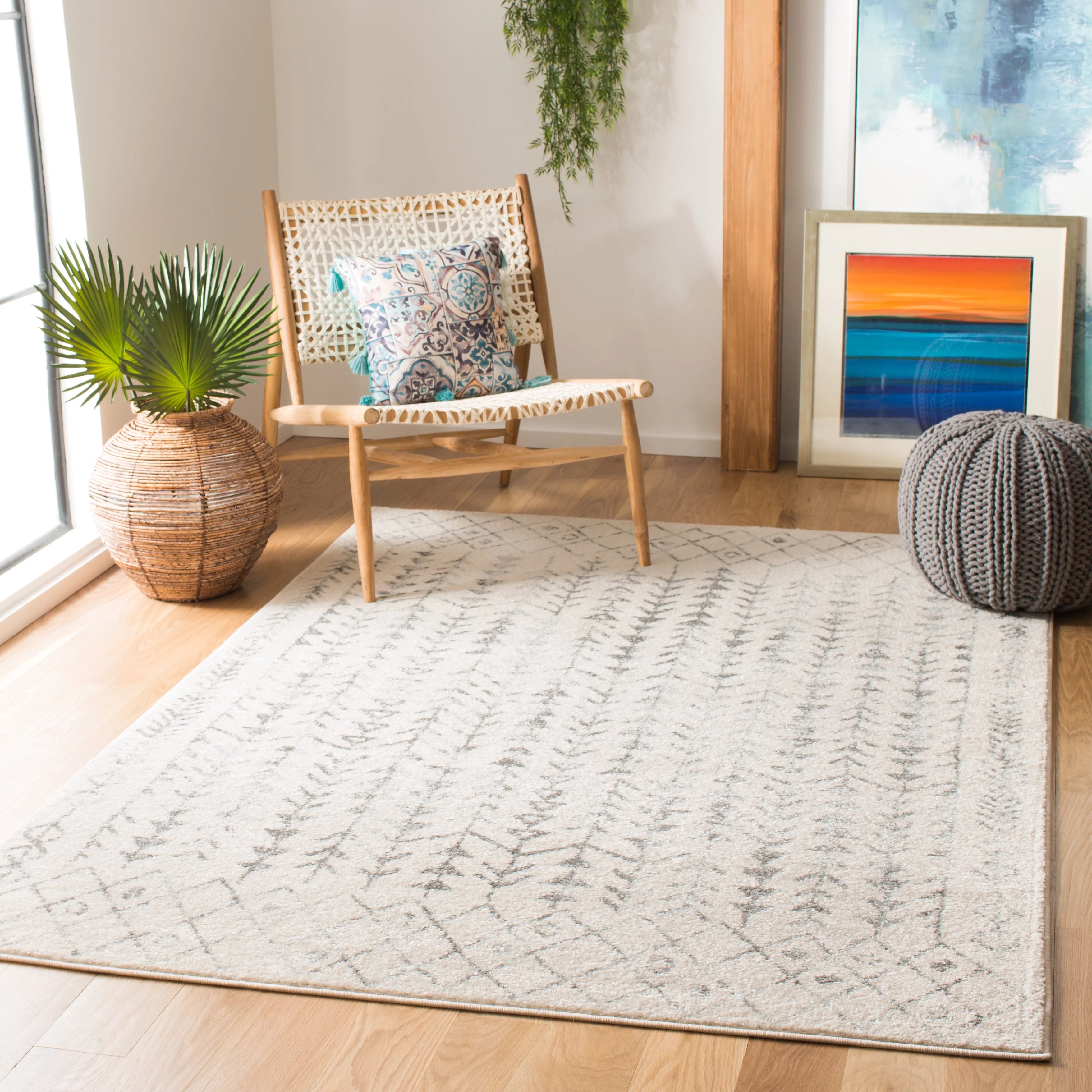 Ivory/Grey 8' x 10' Moroccan Geometric Area Rug B3961