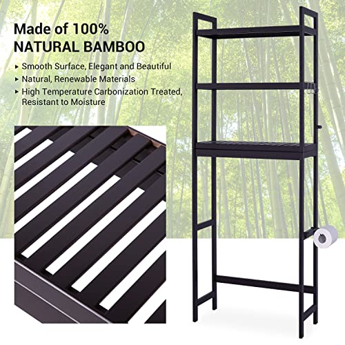 Bamboo 3-Tier Over The Toilet Storage Shelf with Paper Holder and 3 Hooks Z88641