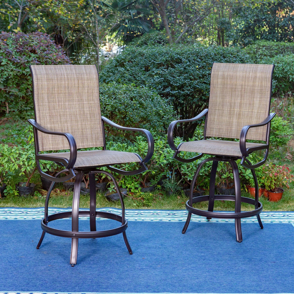 5-Piece Outdoor Bar Stool Set with Rectangle Counter Height Table & Patio Swivel Bar Chairs, Black & Brown X515