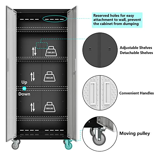 Tall Metal Garage Storage Cabinet with Wheels V268627