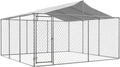 Large Outdoor Dog Kennel with Roof, Chain Link Enclosure, Galvanized Steel, 177.6 x 177.6 x 91.2 Inch I4390