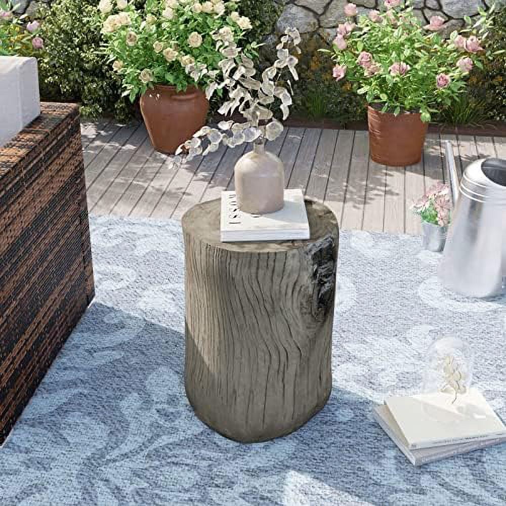 Rustic Stump Side Table Chocolate Brown Wood-Look End Table Stool Z965