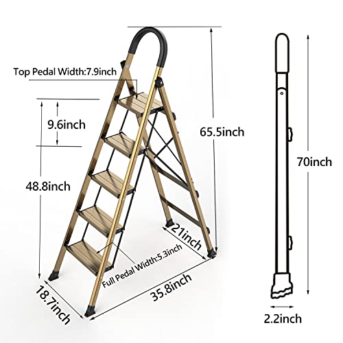 5 Step Folding Black Aluminum Ladder with Anti-Slip Pedal V314492