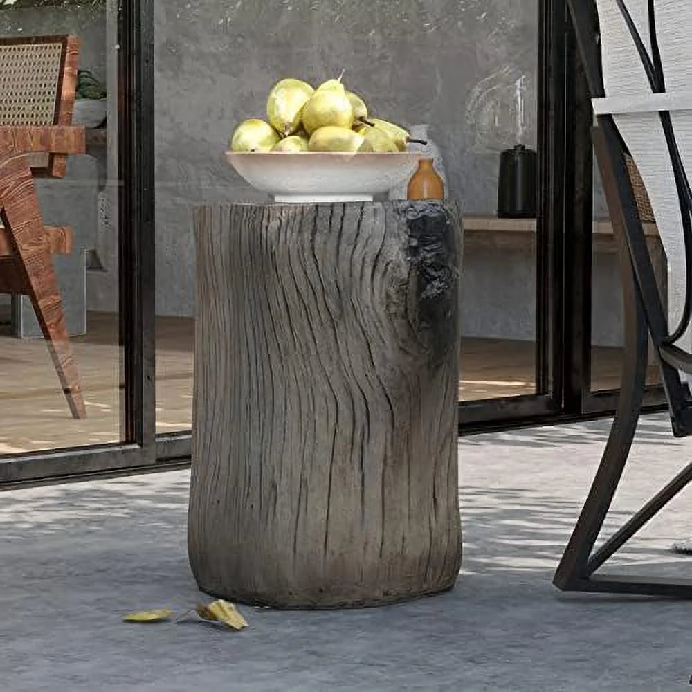 Rustic Stump Side Table Chocolate Brown Wood-Look End Table Stool Z965