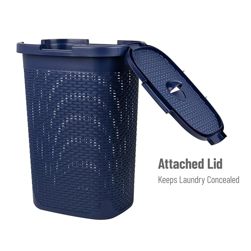 60L Slim Laundry Hamper with Lid, Plastic, Gray, Set of 2 M282