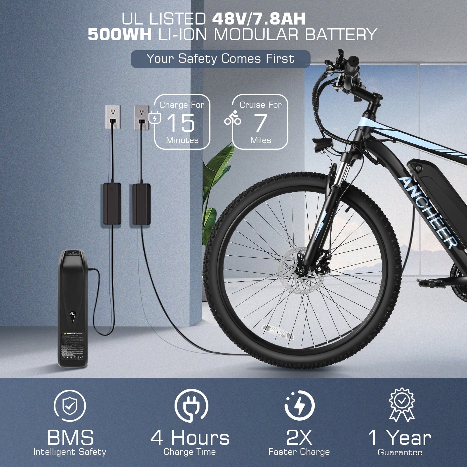 26" Electric Mountain Bike with 48V Battery, Shimano 21 Speed, Lockable Suspension Fork Z589