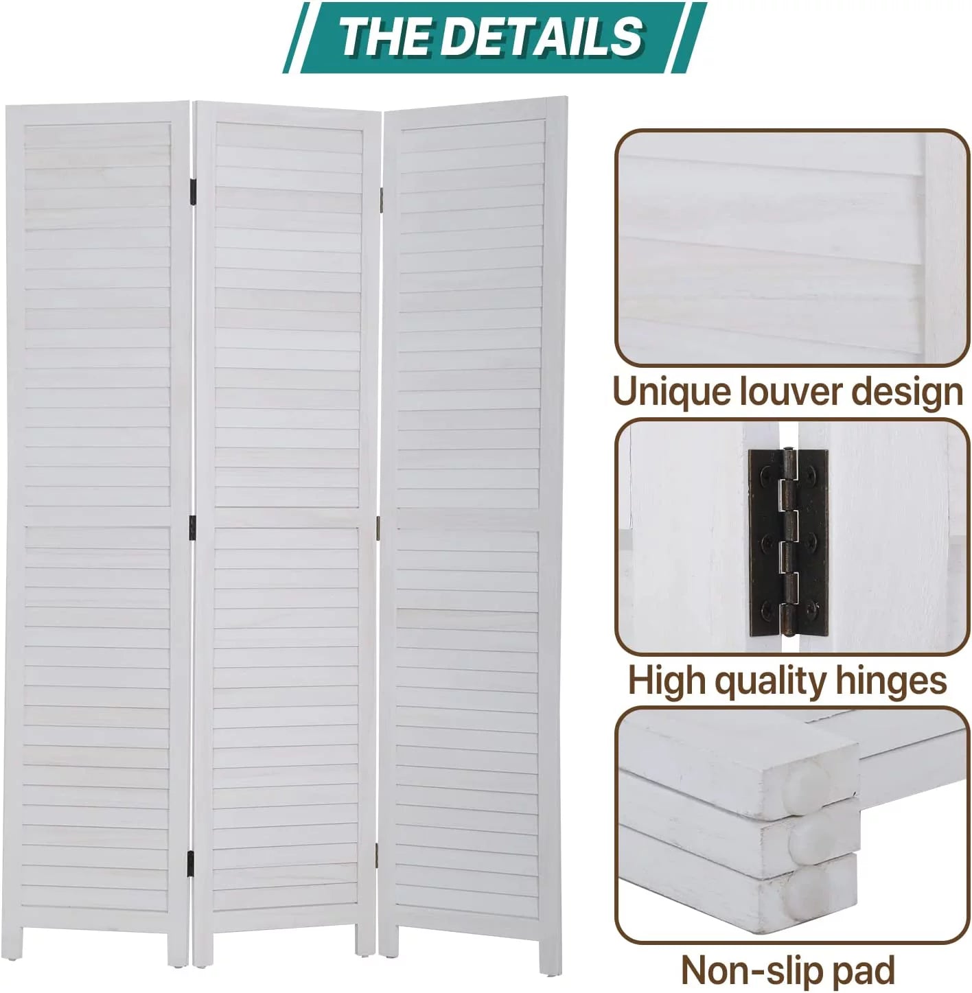 White 3 Panel Wood Room Divider D417