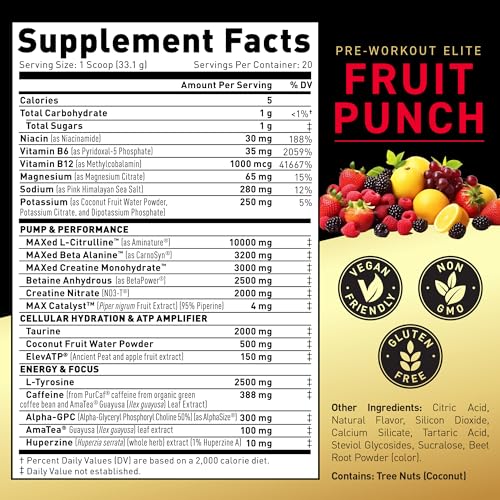 Fruit Punch Pre Workout Powder 20 Servings M4261