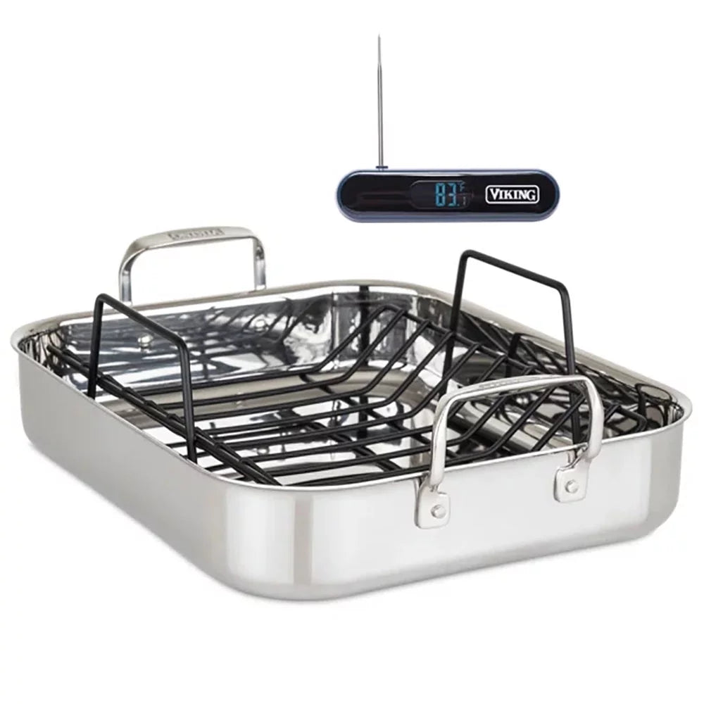 3-Ply Stainless Roasting Pan with Rack and Thermometer Set H25051