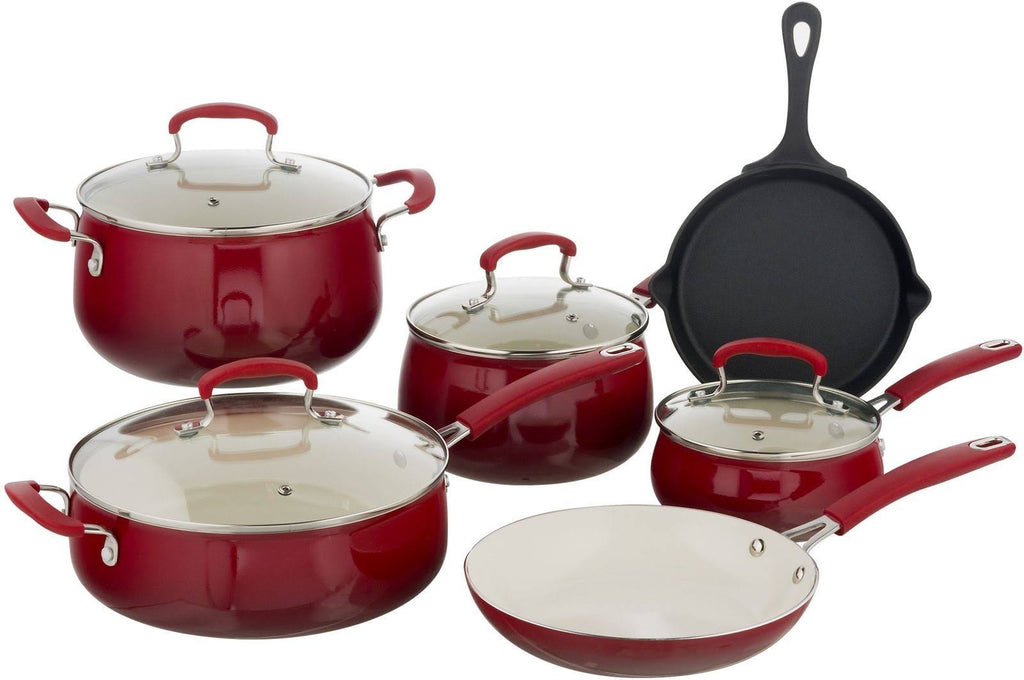 10-Piece Red Cookware Set A3131